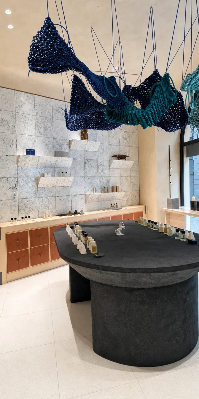 Panoramica dello spazio retail Pesade completato con arredi espositivi